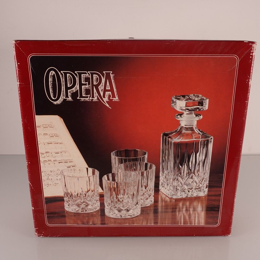 Vintage RCR Opera Whiskey Decanter and 4 Tumblers Set Lead Crystal Italy in Box